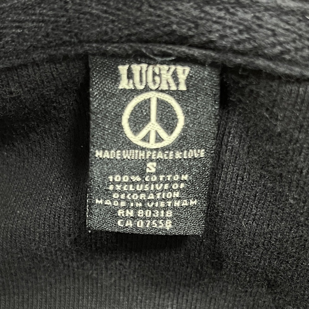 Vtg Lucky Brand Embroidered Roses Full Zip Hoodie Sz S Slim Fit Black Stretch - Picture 7 of 8